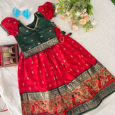 Red & Dark Green Colour Traditional Girls Lehenga Set -VS3493